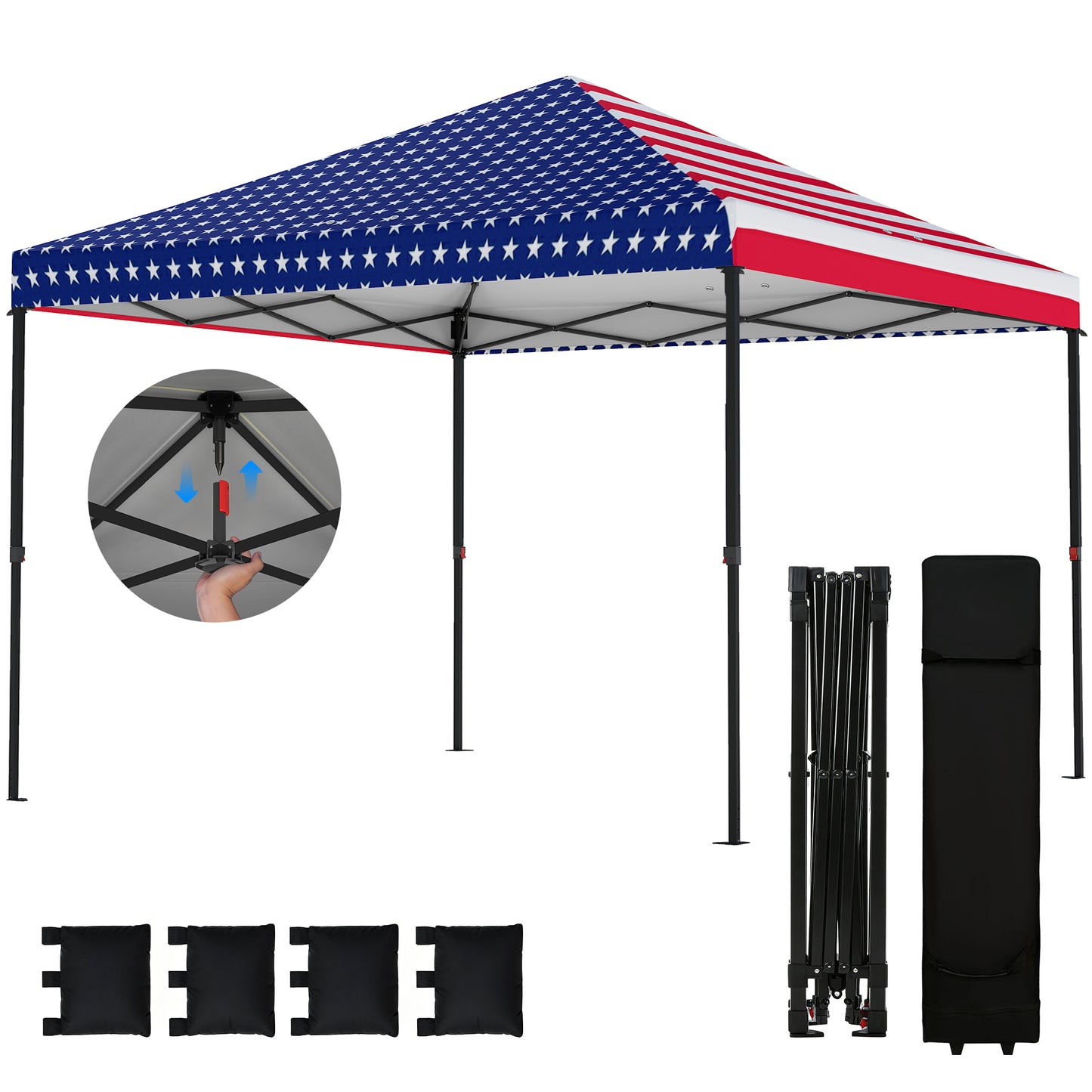 10x10 ft Pop Up Canopy Tent - American Flag Design