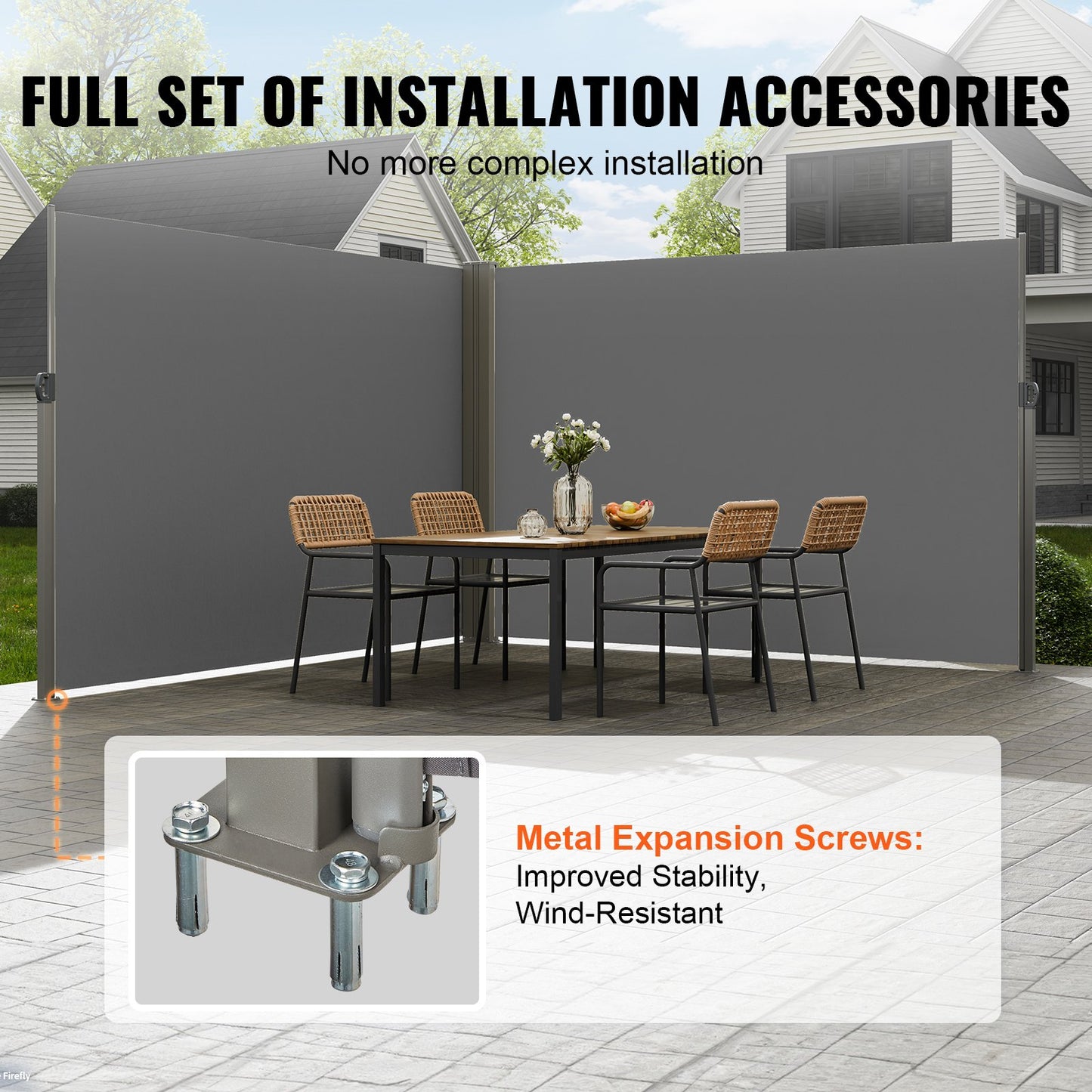 Retractable Outdoor Privacy Screen 79x236 Inches Water-Resistant Polyester Gray