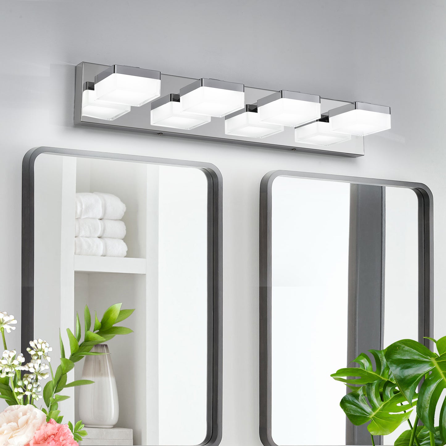 Modern Chrome LED Vanity Light - 4-Light Wall Sconce