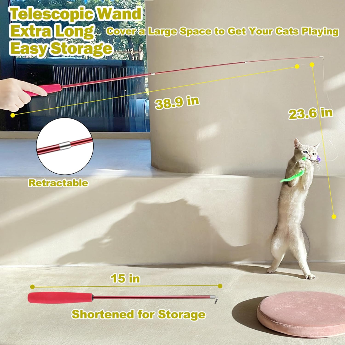 Interactive Cat Toys Set with Retractable Wand & Feather Refills - Multicolor