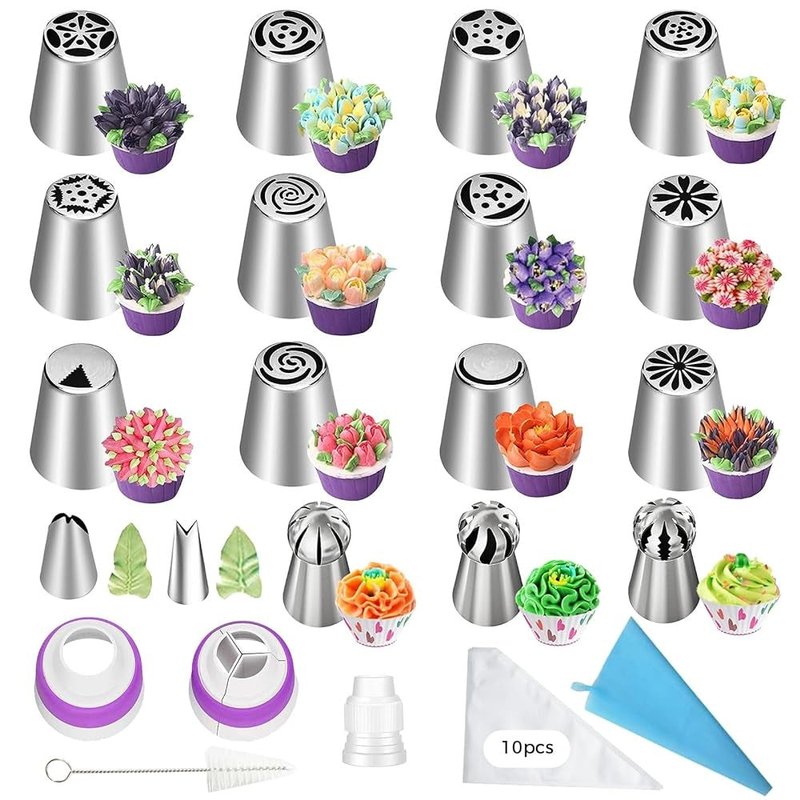 Seamless Cake Decorating Nozzle Set - Stainless Steel Piping Tips 27 Pieces