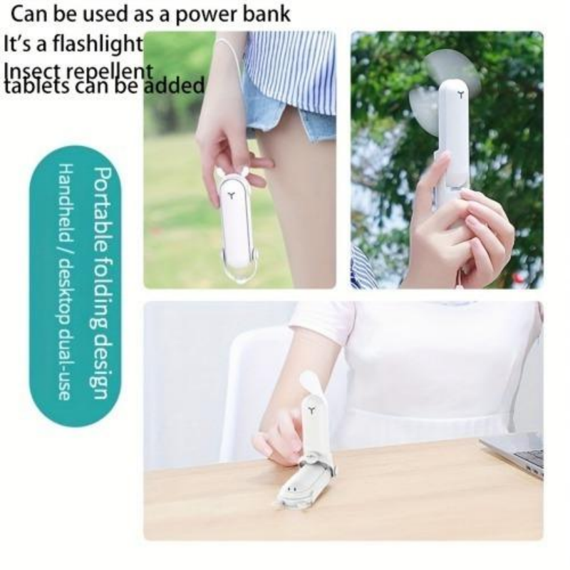 3-in-1 Portable Foldable Handheld Fan with USB Flashlight & Power Bank