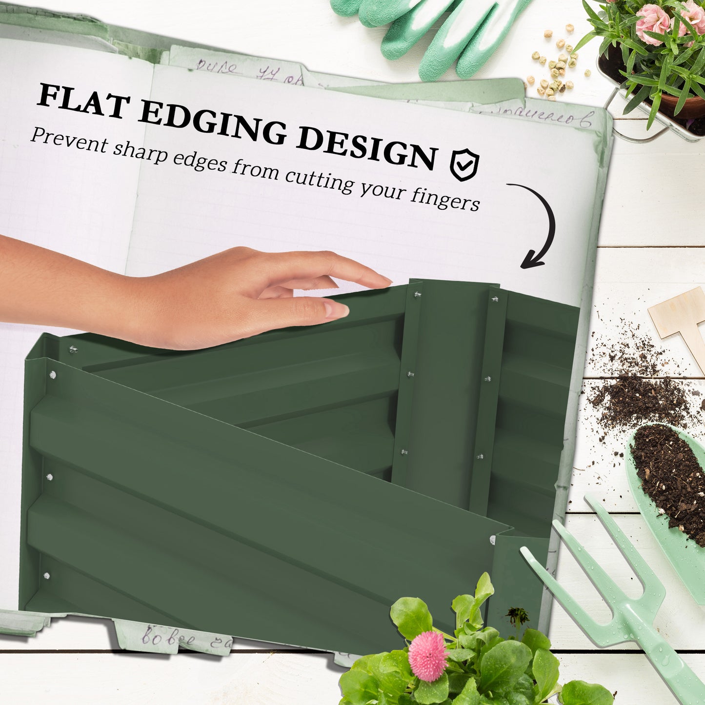 Galvanized Raised Garden Bed with Tomato Cage - 24x24x55 inches, Green