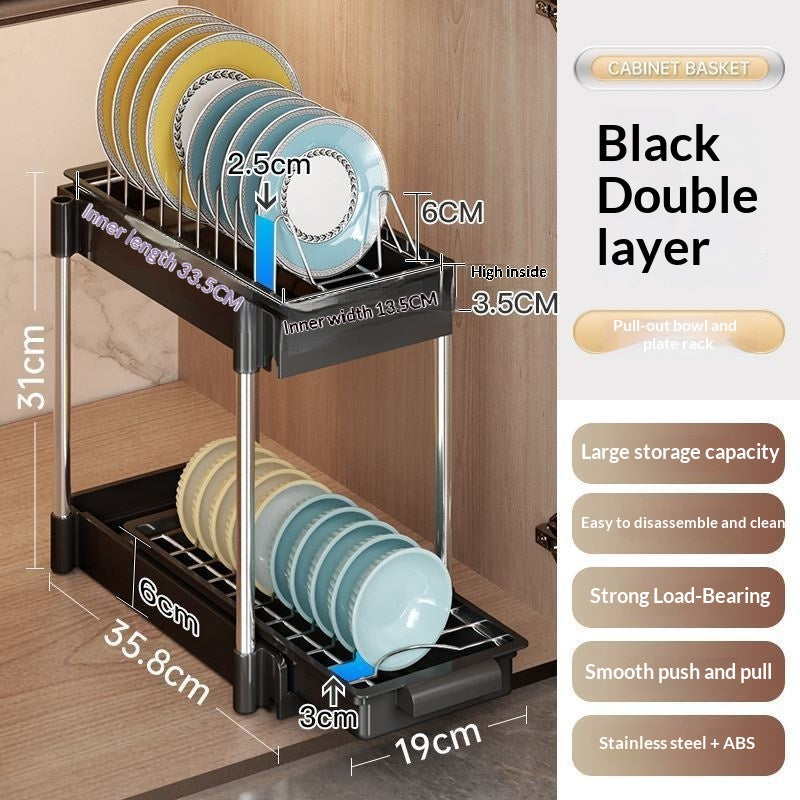 Built-in Drawer-Style Kitchen Dish and Spice Rack for Cabinets
