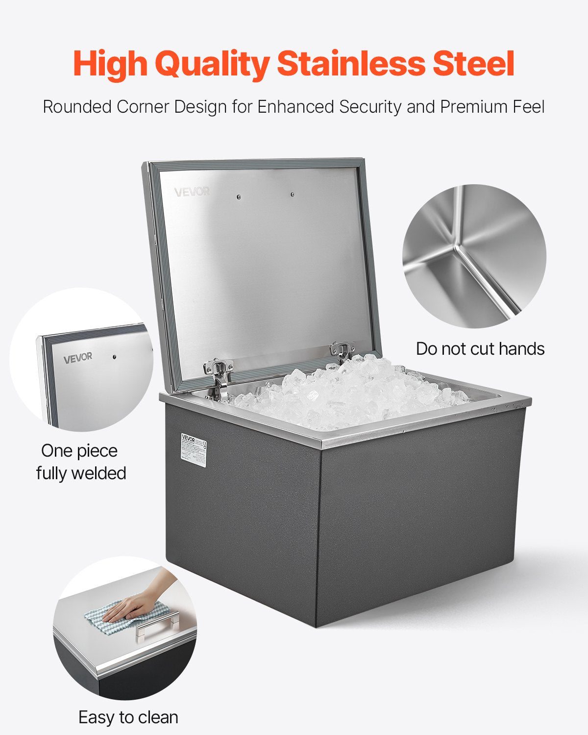 44.7 Qt Stainless Steel Drop-In Ice Bin Cooler - Large Capacity