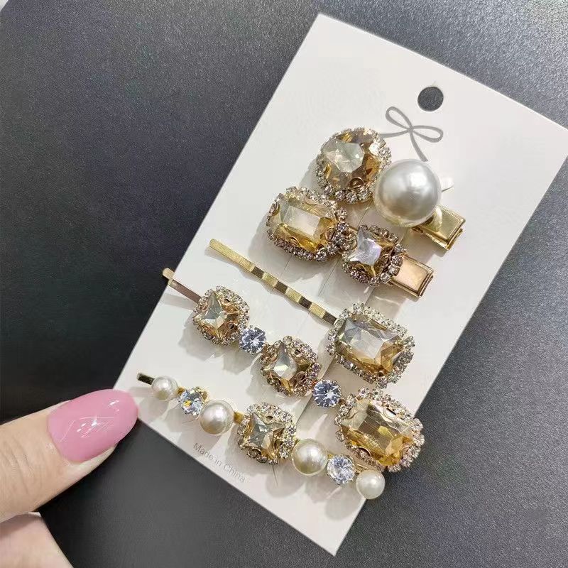 Vintage Rhinestone Hair Clips Set of 5