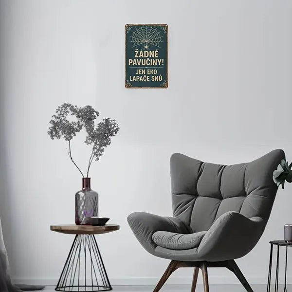 Vintage Czech Style Humorous Metal Wall Sign - 12x8 inches