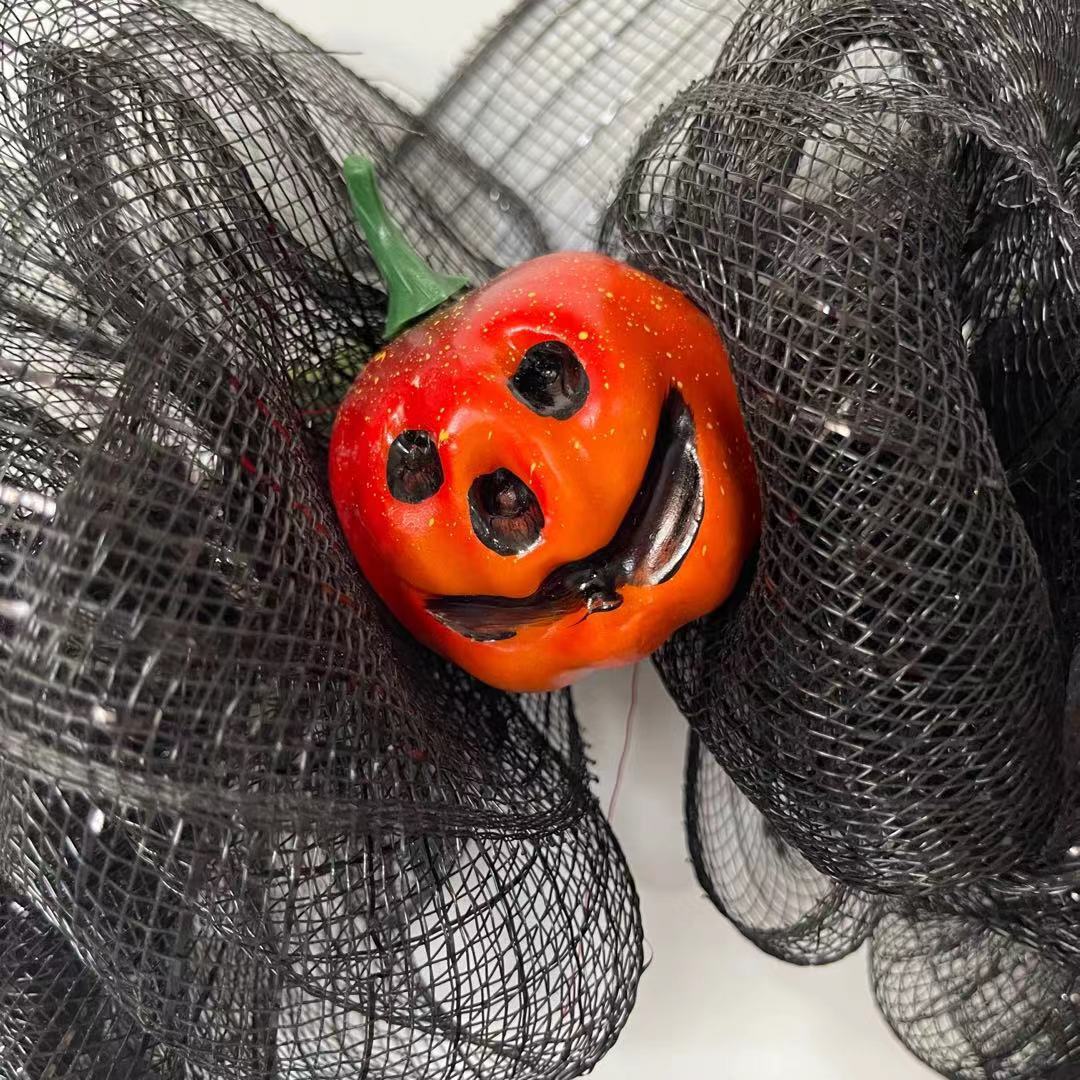 Black Pumpkin Mesh Garland Halloween Wreath Door Hanging 40cm