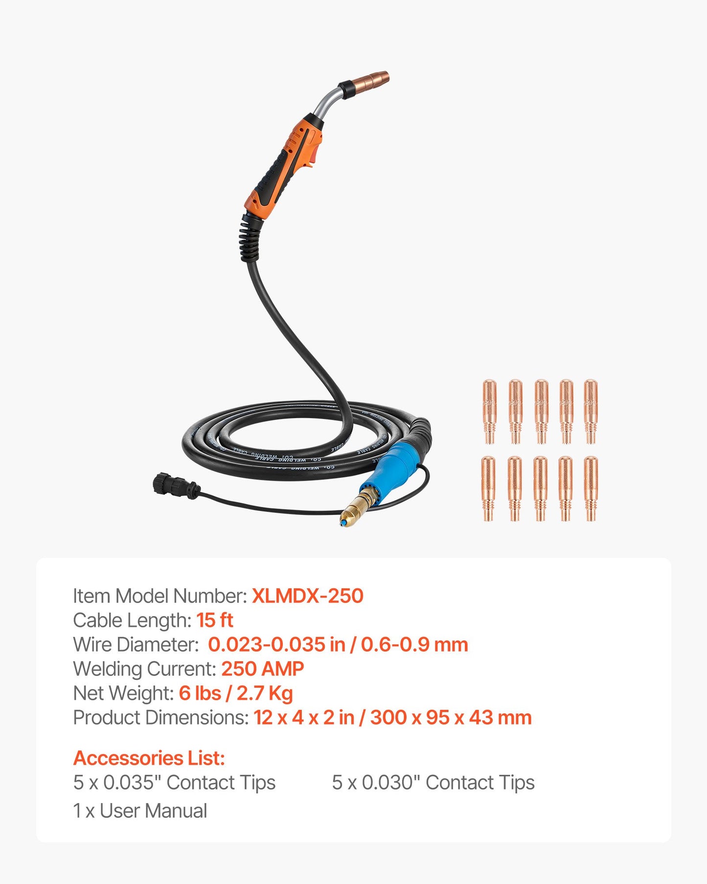 250A MIG Welding Gun with 15FT Cable Replacement for Miller MDX-250