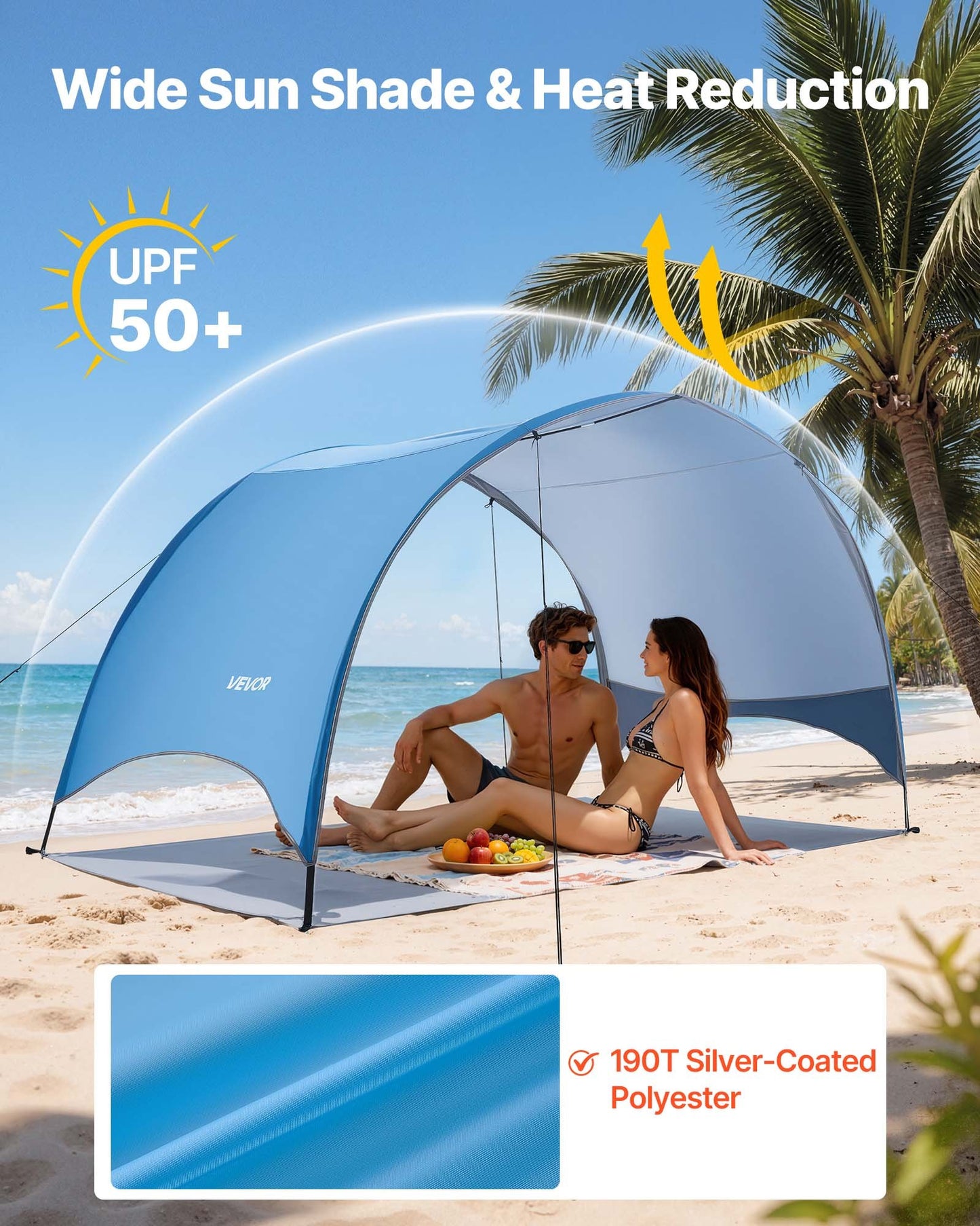 Portable 3-Person Beach Tent Sun Shelter with UPF 50+ Protection and Ground Stakes - Lightweight, Easy Setup, Windproof Canopy