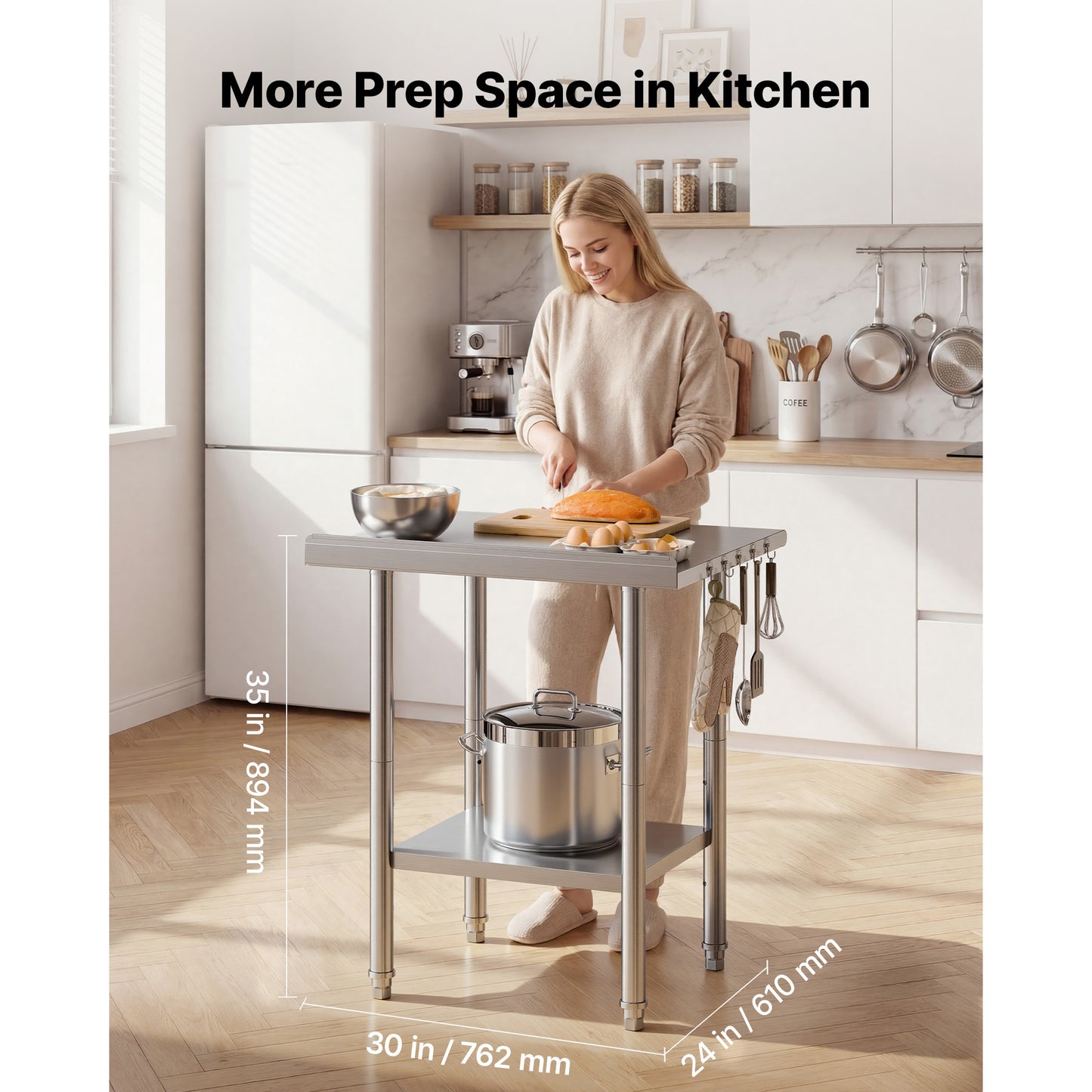 Stainless Steel Food Prep Table 24x30 Inch with Backsplash & Adjustable Shelf - Commercial Kitchen Workstation