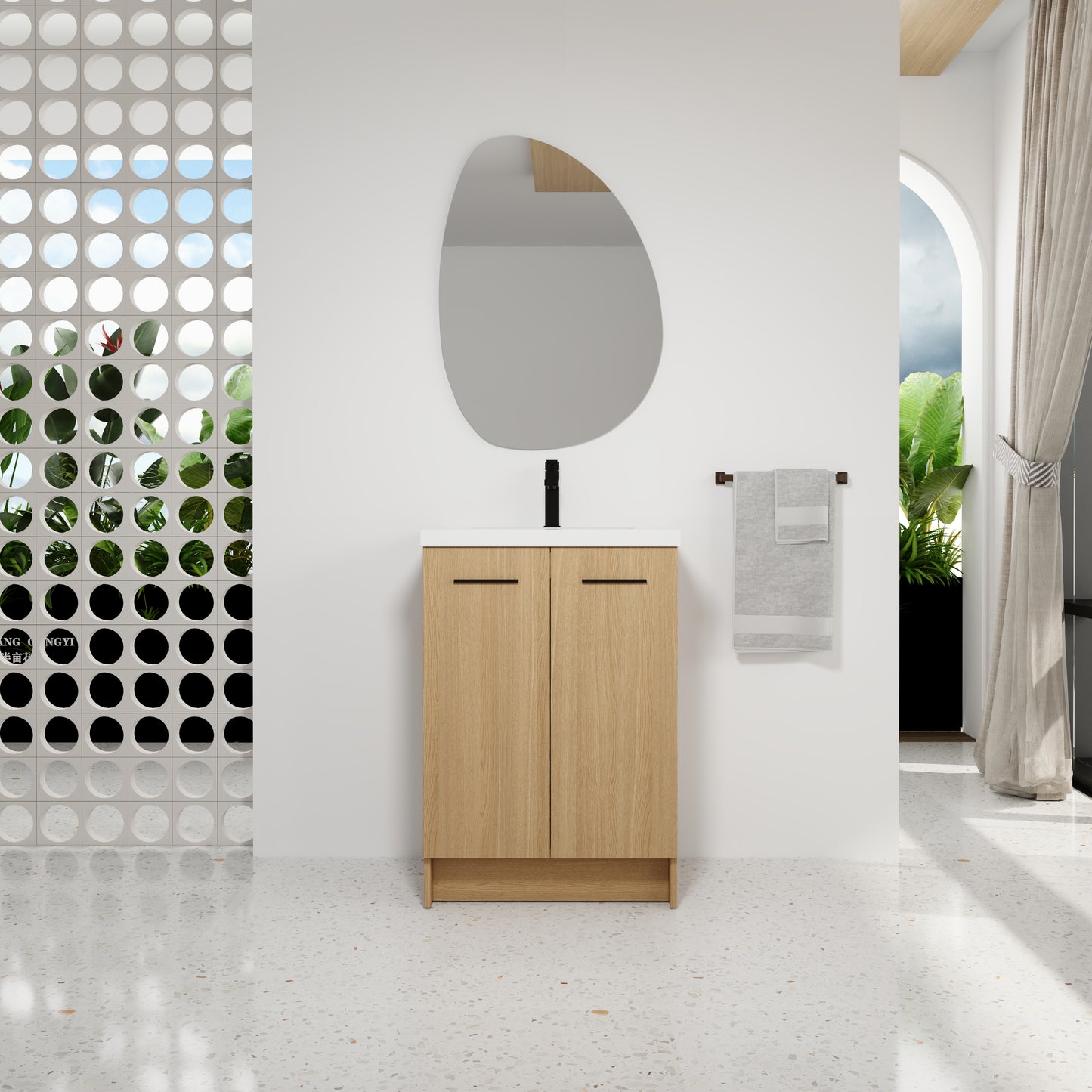 24" Freestanding Bathroom Vanity with Resin Sink - Light Oak