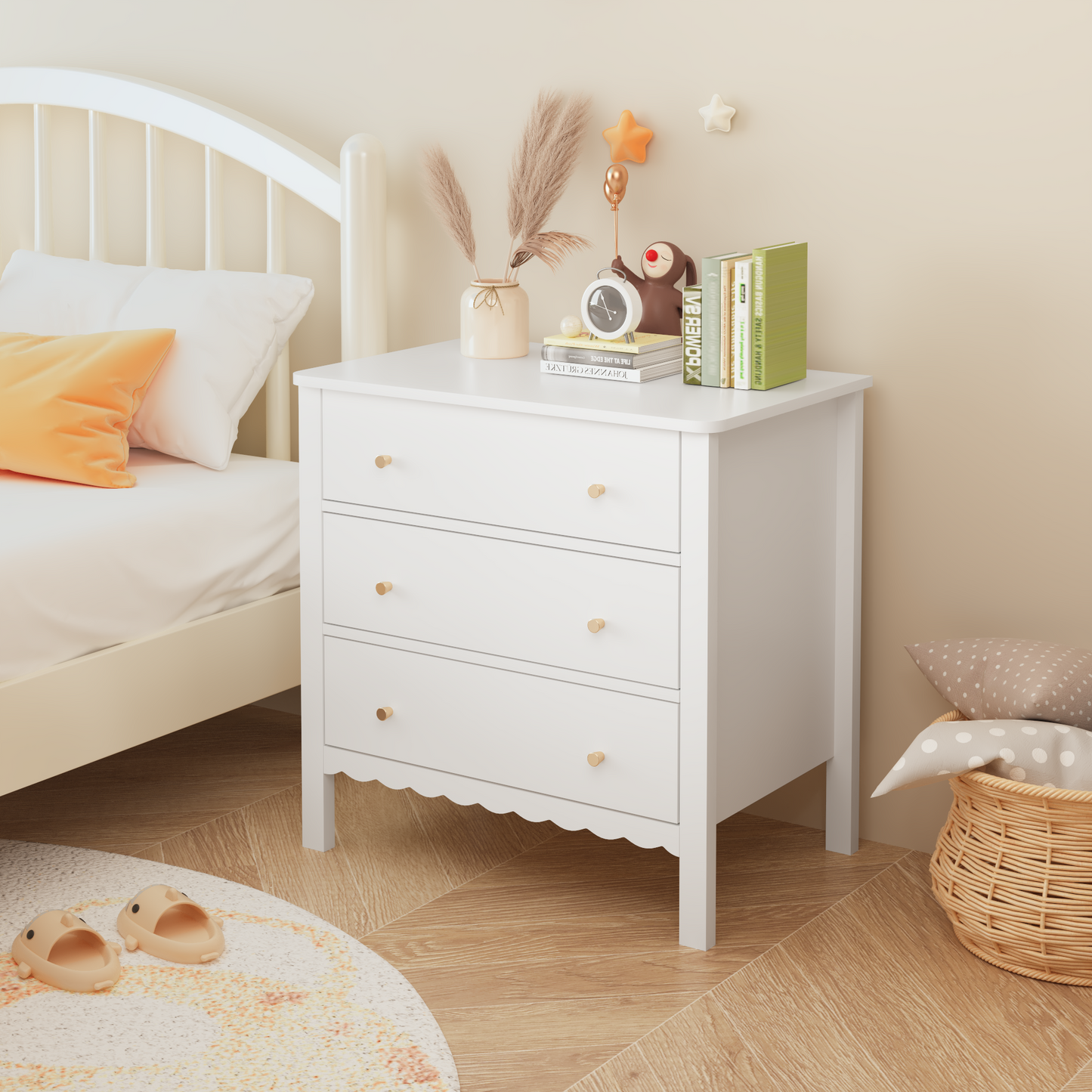 White 3 Drawer Dresser - Modern MDF Storage Cabinet
