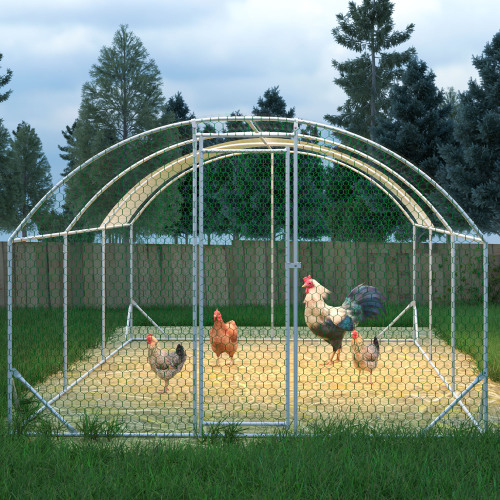 Large Metal Chicken Coop Run with Waterproof UV Cover - Outdoor Yard Hen House