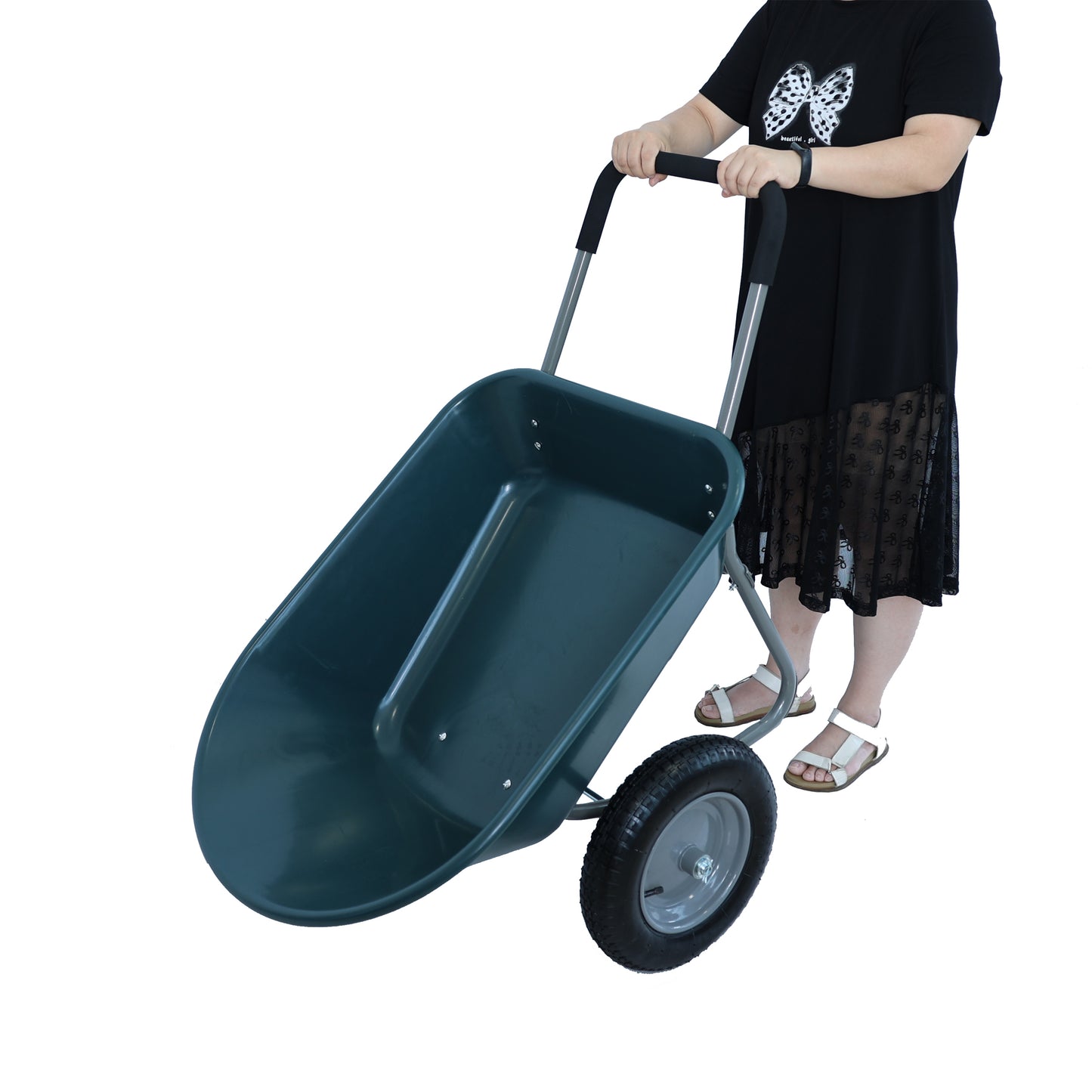 Garden Trolley with Pneumatic Wheels - 15 Inch Two-Wheel Utility Cart