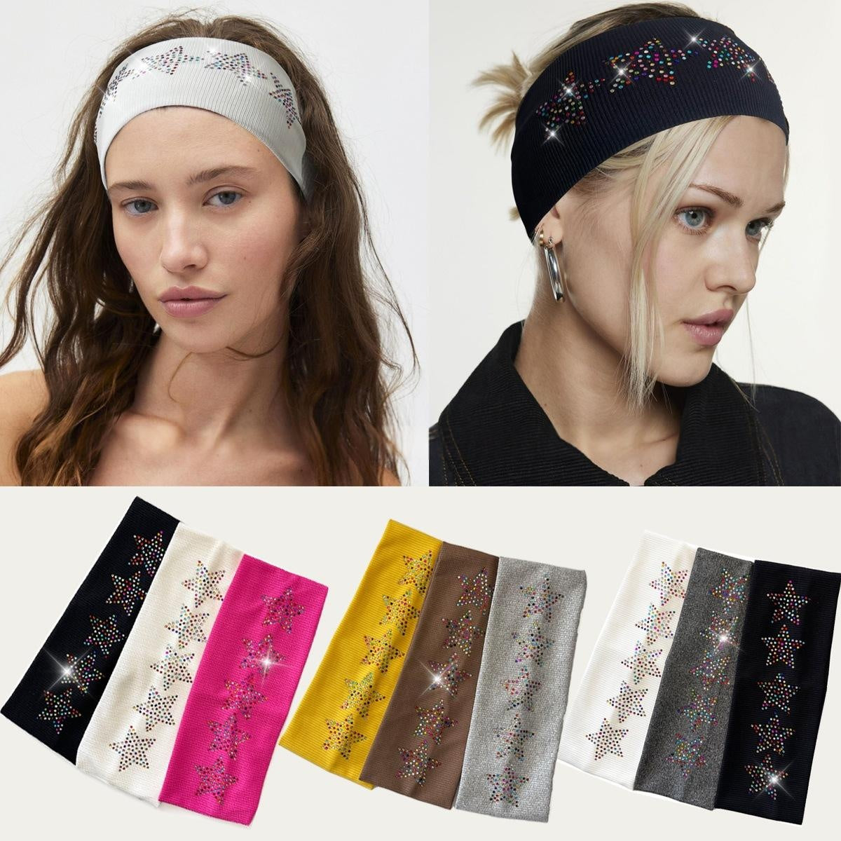 Five-Pointed Star Plaid Headband with Rhinestones