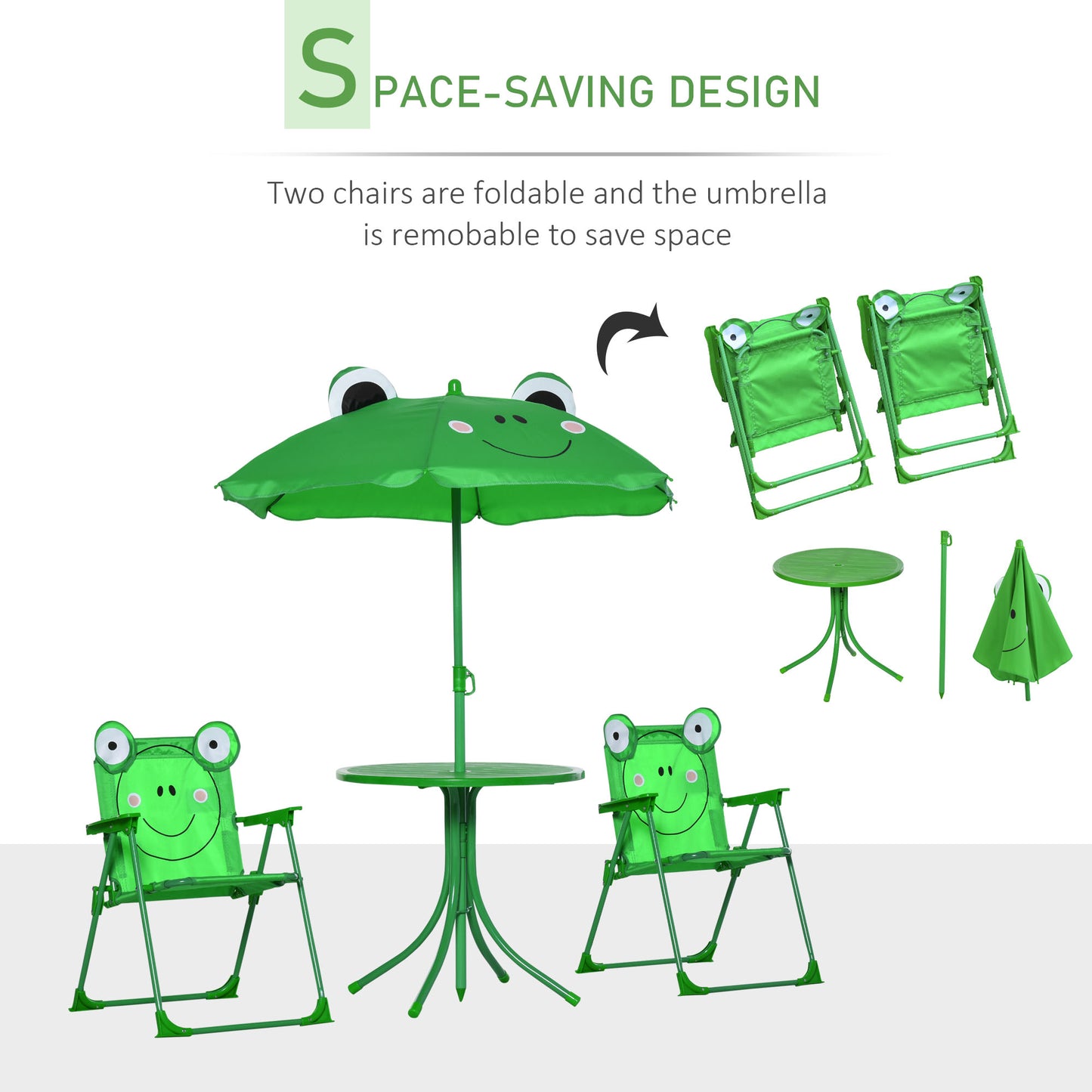 Kids Table and Chair Set with Adjustable Umbrella - Green Frog