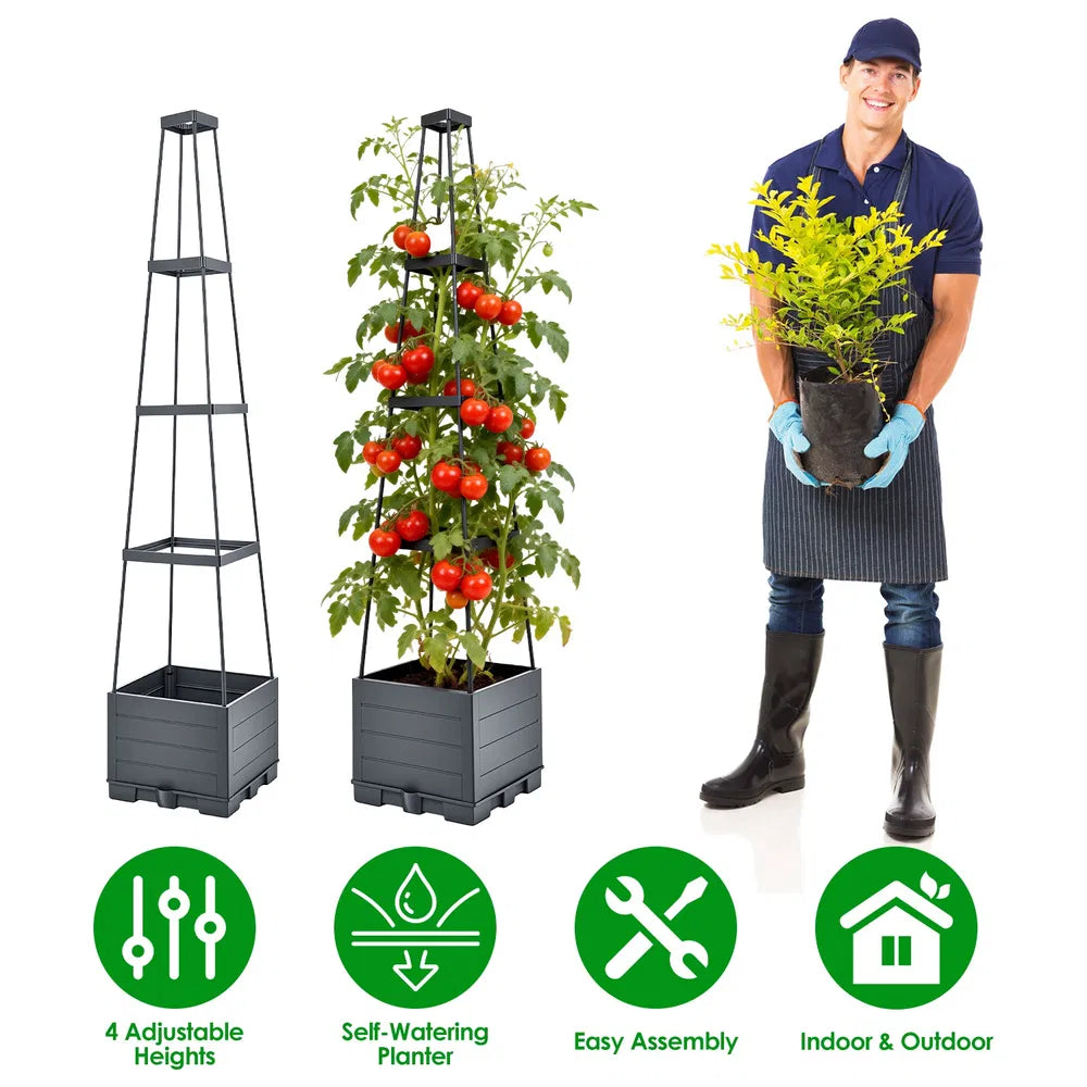 Raised Garden Bed Planter with Trellis - Self-Watering, Adjustable Height, 56"