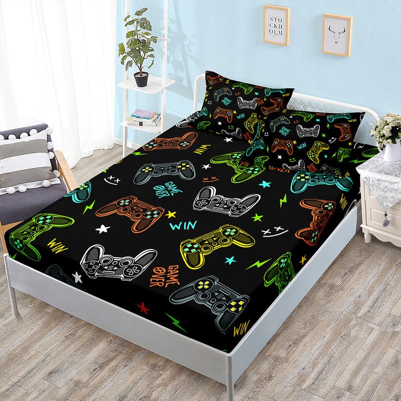 Three-Piece Bedding Set with Fitted Sheet and Pillowcases - Multiple Sizes & Styles