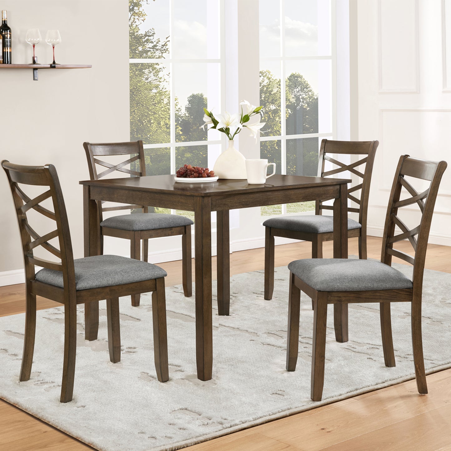 Walnut Dining Chairs Set of 4 - Upholstered Kitchen Chairs
