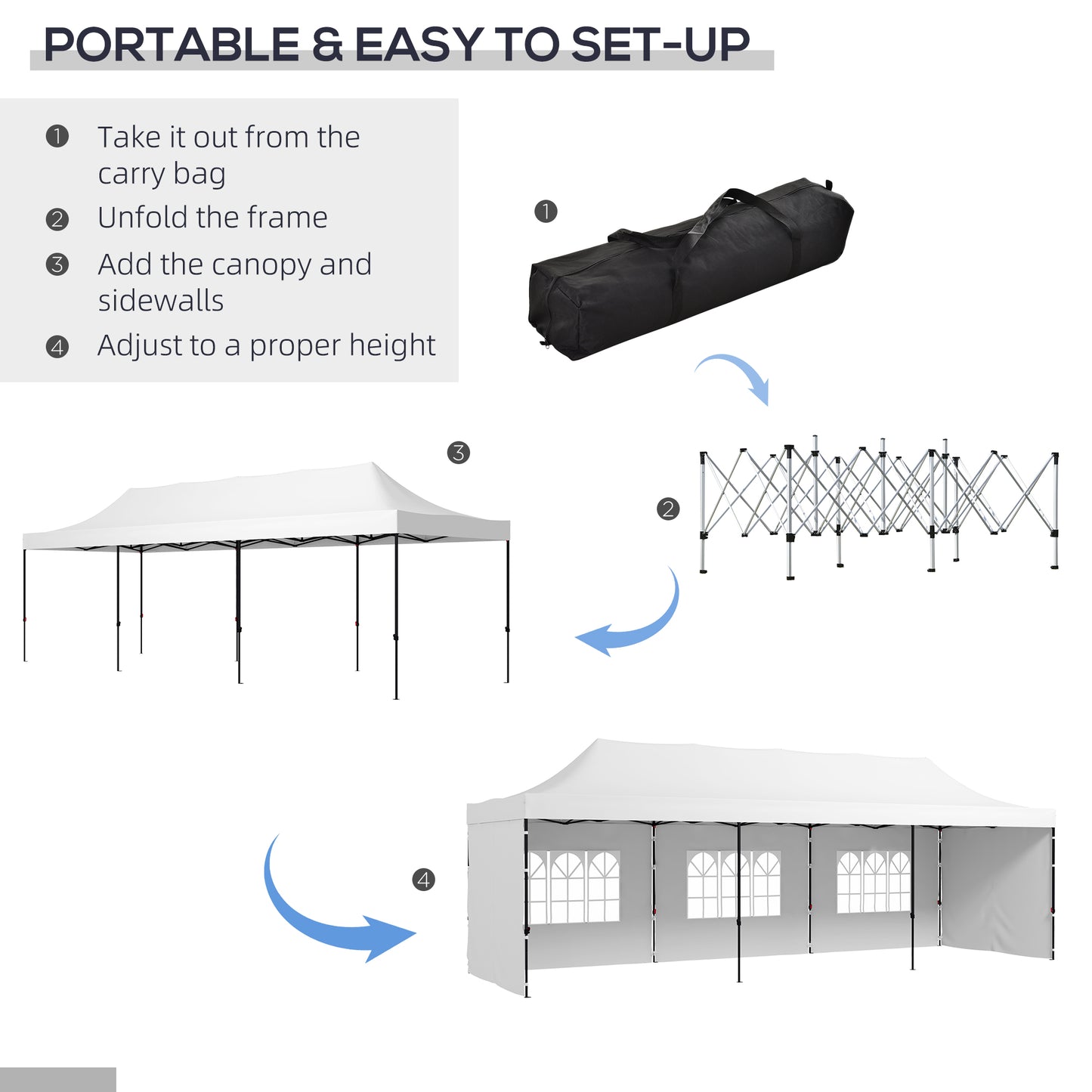 9.5x28 Pop Up Canopy Tent - Instant Height Adjustable Shade