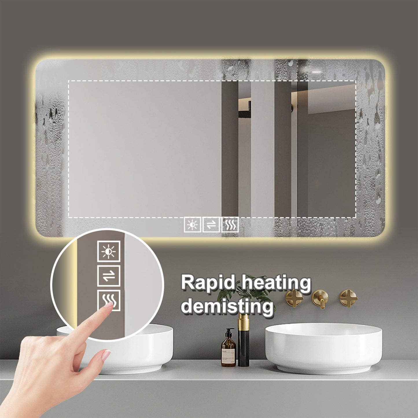 LED Bathroom Mirror - 48x24in, Corrosion-Resistant, Dimmable with Demist Function - Silver