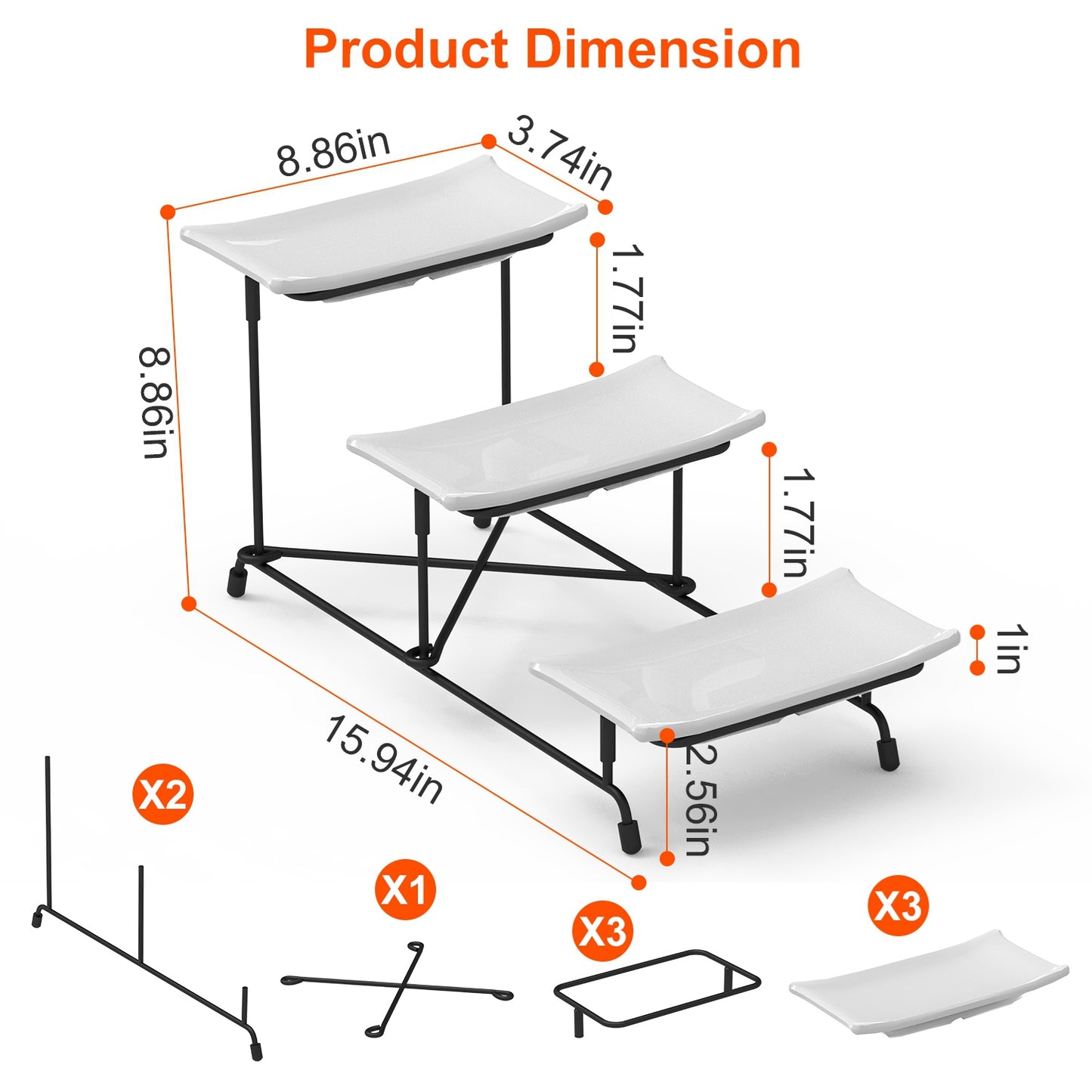 3-Tier Plastic Serving Tray Stand with Rectangular Platters