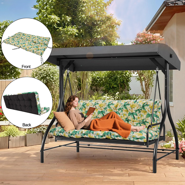 Waterproof 63 Inch Outdoor Swing Cushion with Backrest Ties - 4 Inch Thick Porch Seat Pad for Garden & Patio