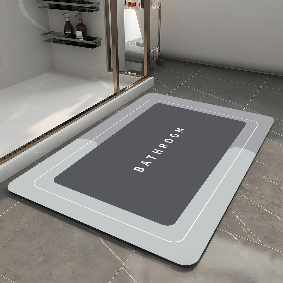 Non-Slip Stain-Resistant Bathroom Floor Mat - Modern Minimalist Square Design
