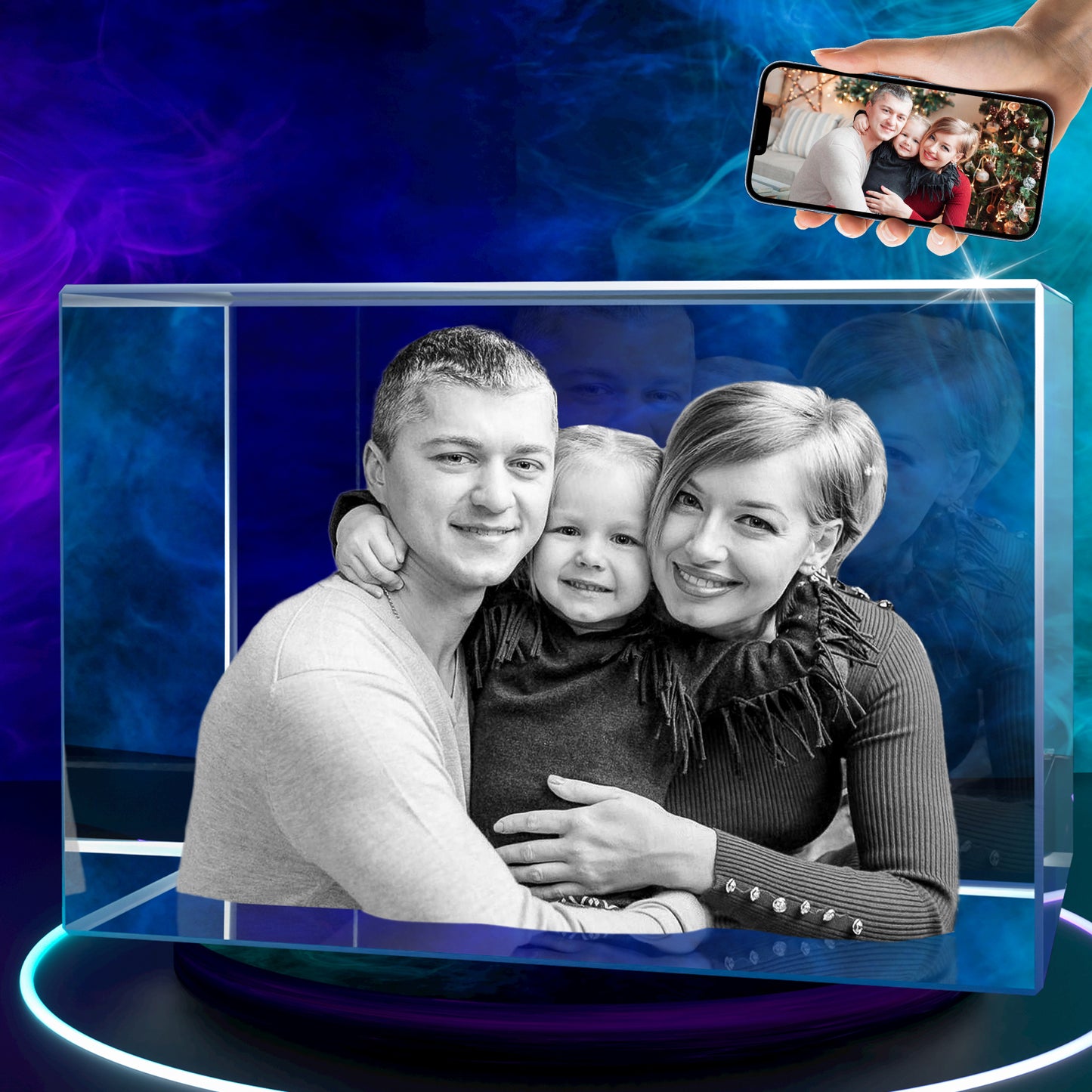 Personalized 3D Crystal Photo Cube - Custom Engraved Gift