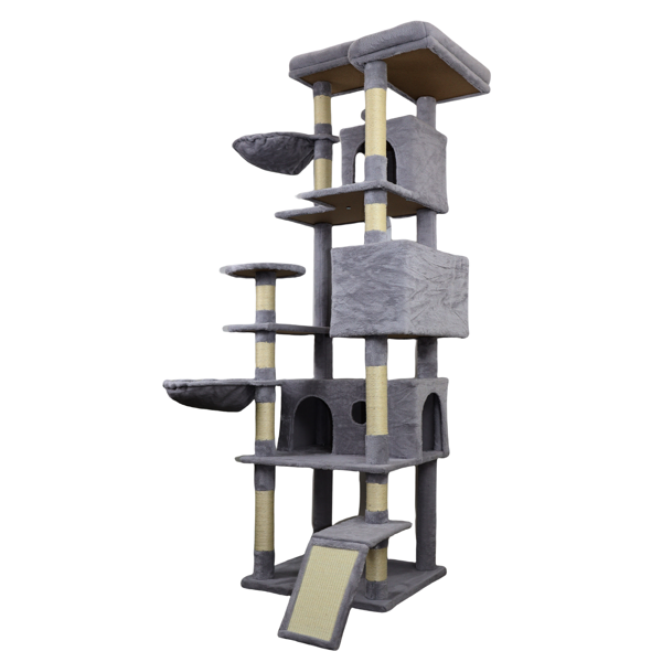 Dark Gray Cat Tree Tower with Large Condos, Sisal Scratching Posts & Interactive Toy