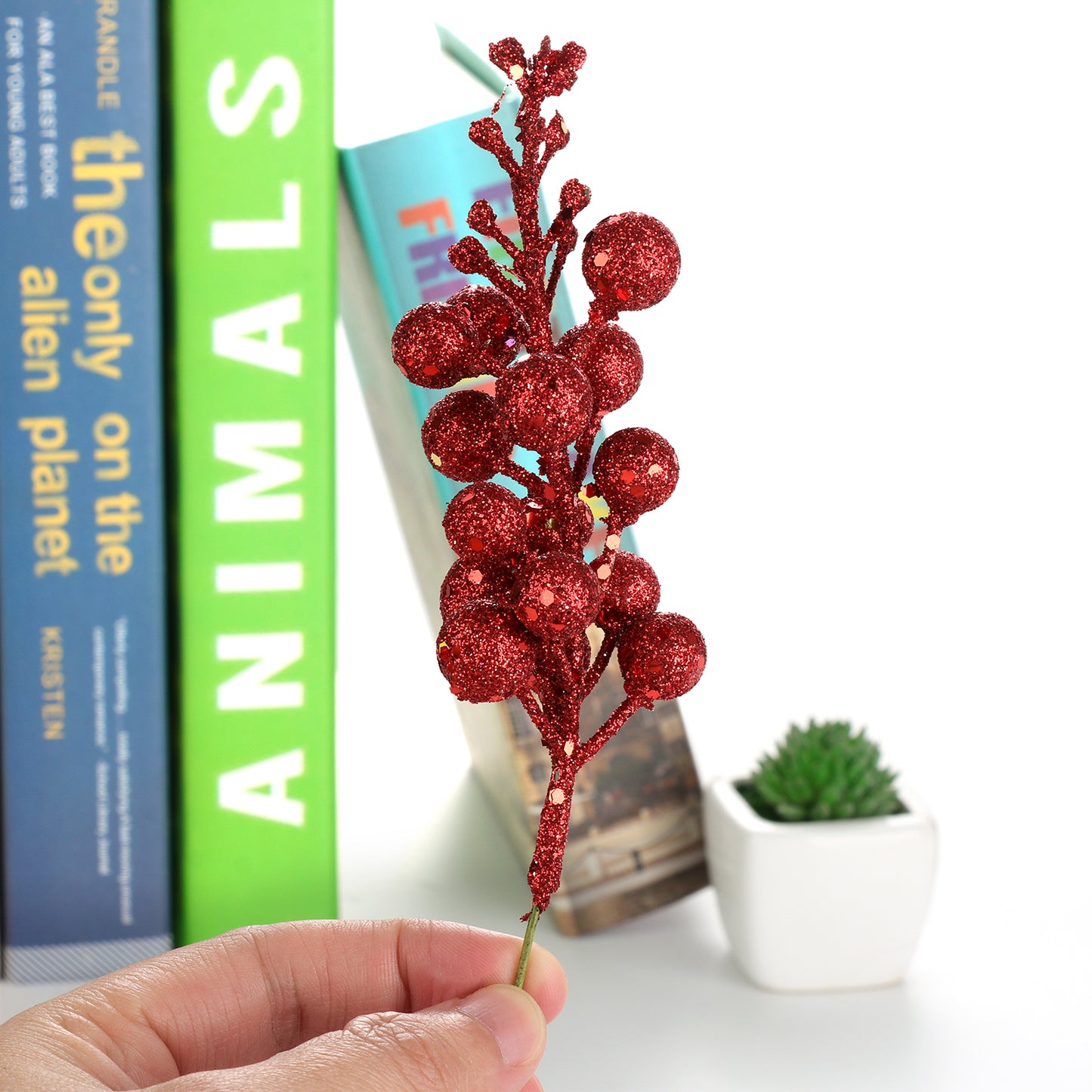 3Pcs Red Xmas Tree Decoration Berries with Shining Sequins