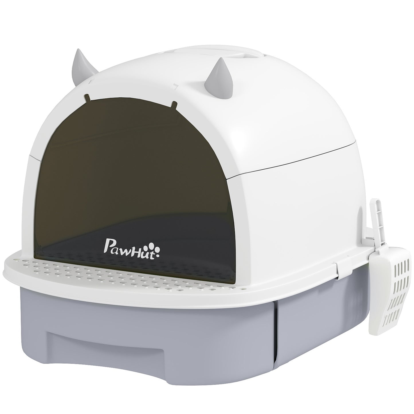 Covered Cat Litter Box with Lid and Scoop - Odor Control, Portable, Easy to Clean - Gray 410x180x520mm