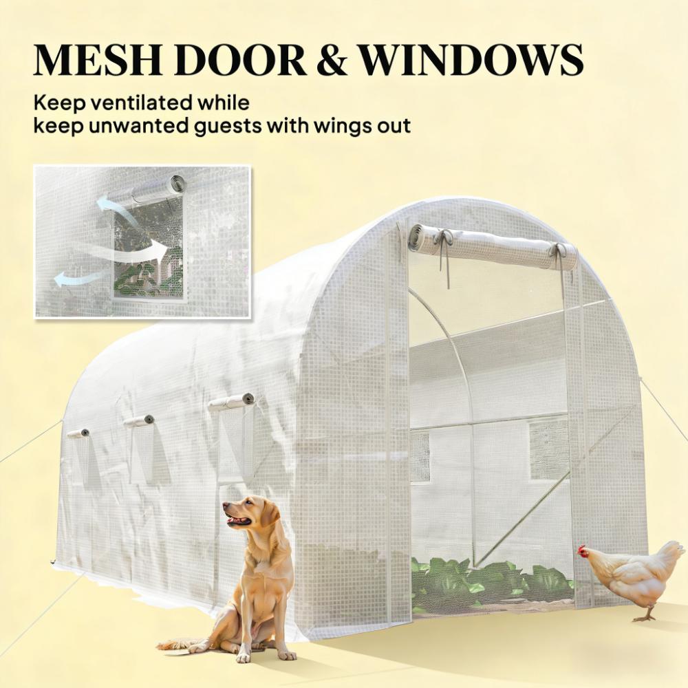 Walk-In Tunnel Greenhouse - Silver & White PE Cover