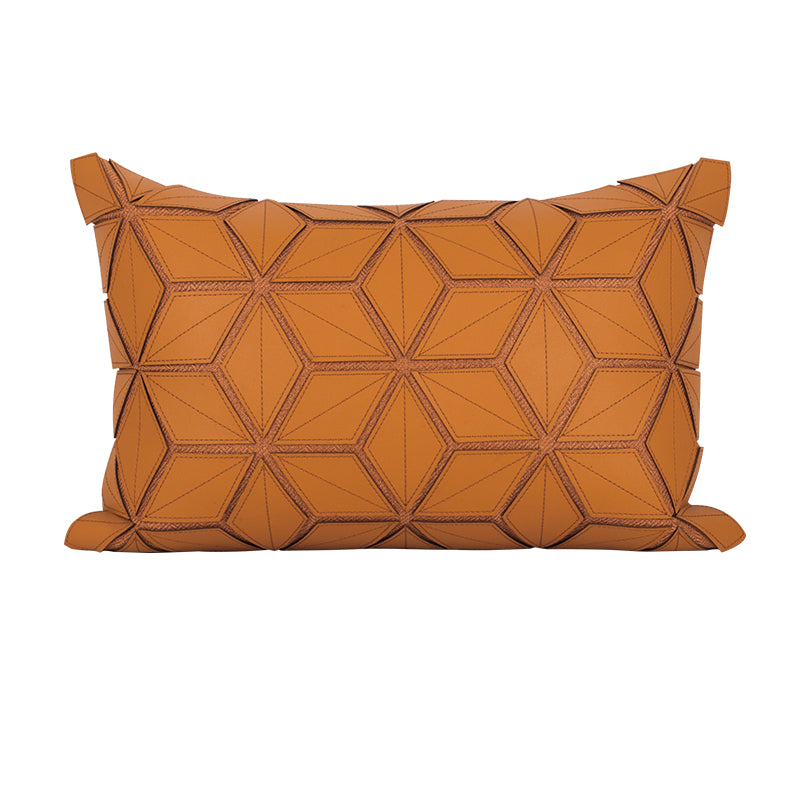 Geometric Petal Leather Waist Pillow Cover with Cushion for Living Room