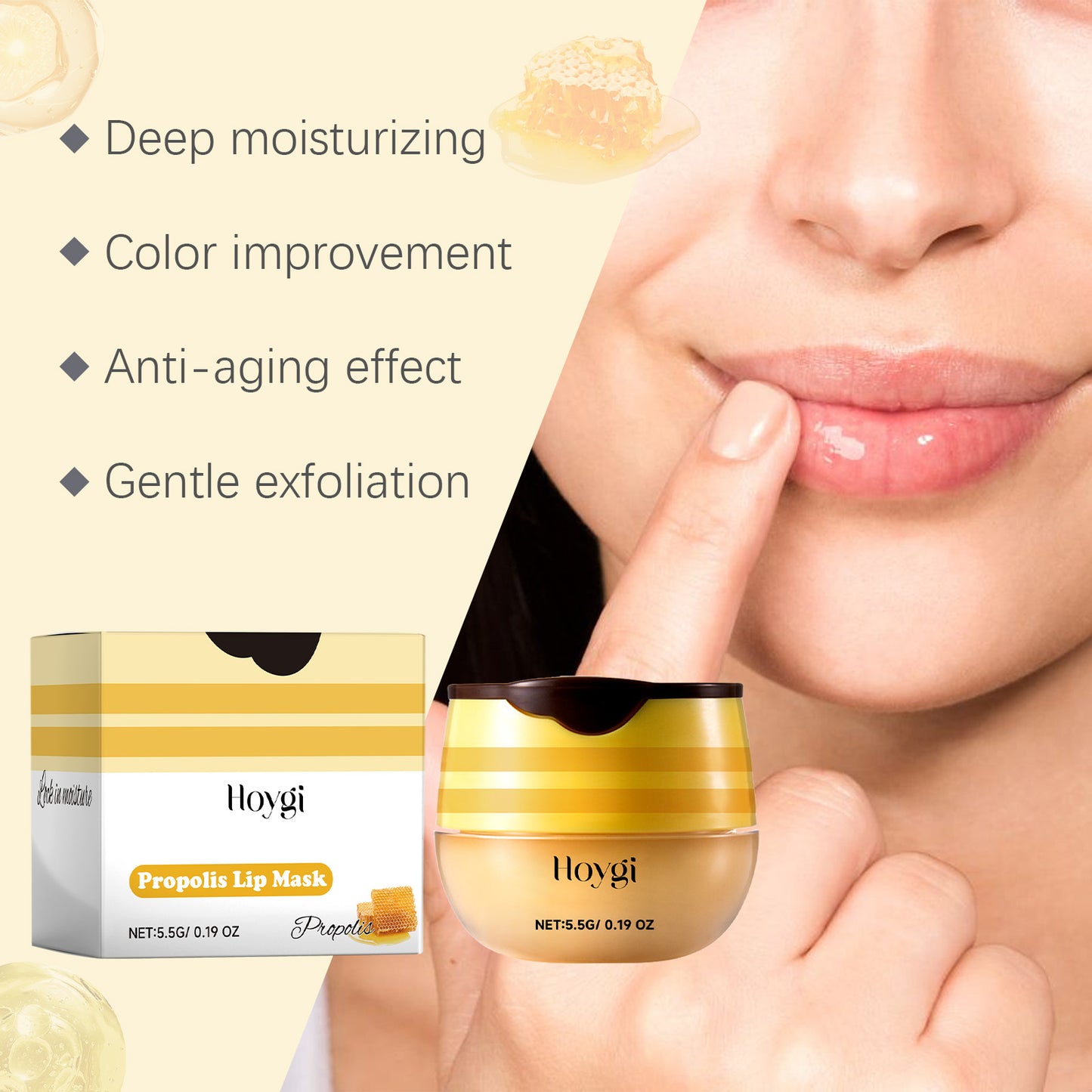 Propolis Lip Mask for Dry Lips - Moisturizing Lip Treatment & Repair Balm