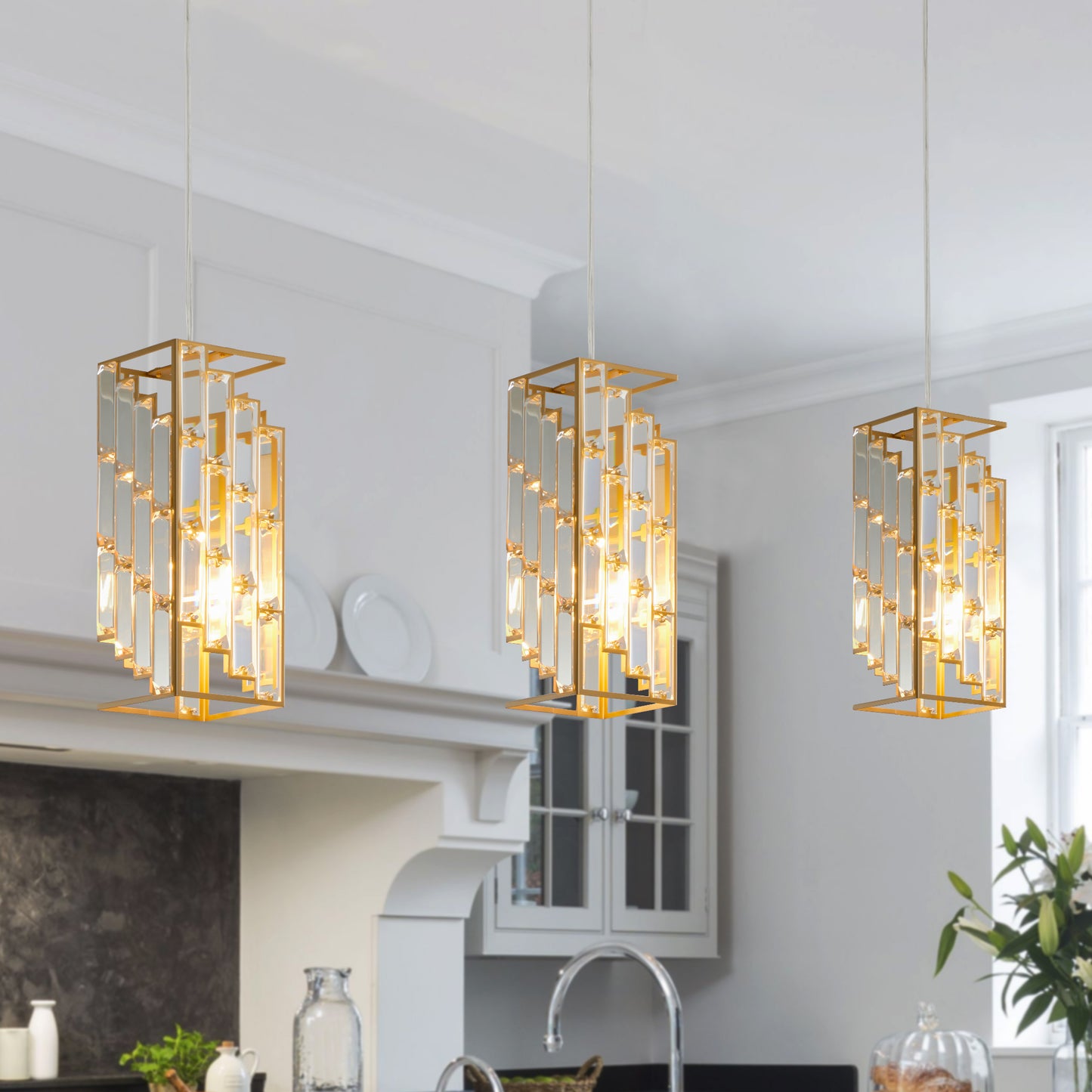 Modern Crystal Pendant Light Set - 3 Adjustable Fixtures