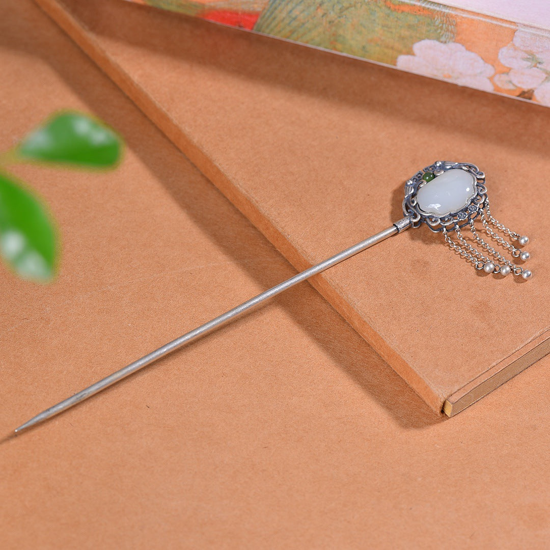Hetian Jade S925 Silver Hairpin with Enamel – Multiple Styles