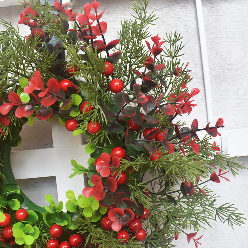 Christmas Door Wreath with Red Fruit and Eucalyptus Leaves - 35cm