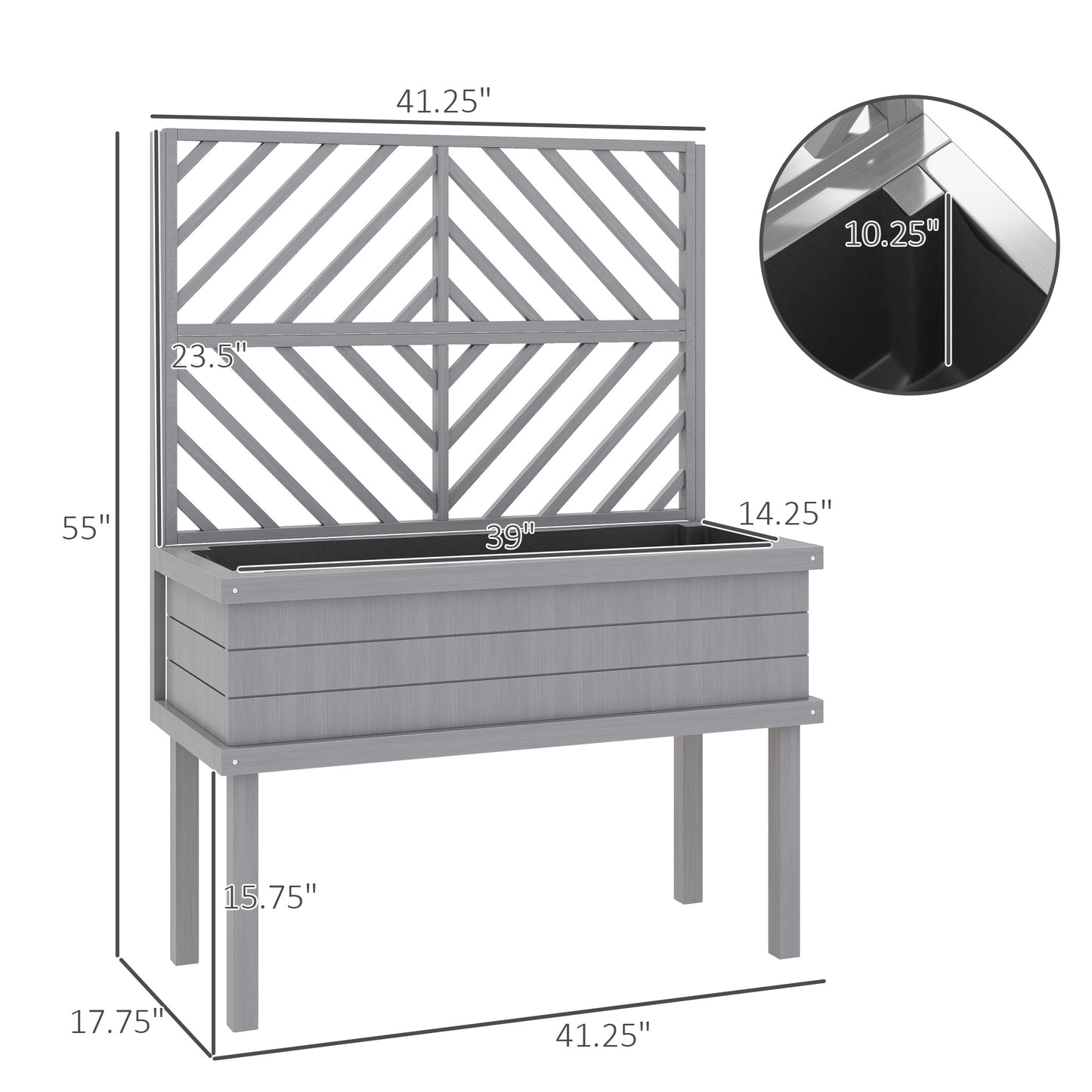 Wood Planter with Trellis for Climbing Plants - Raised Garden Bed, Gray
