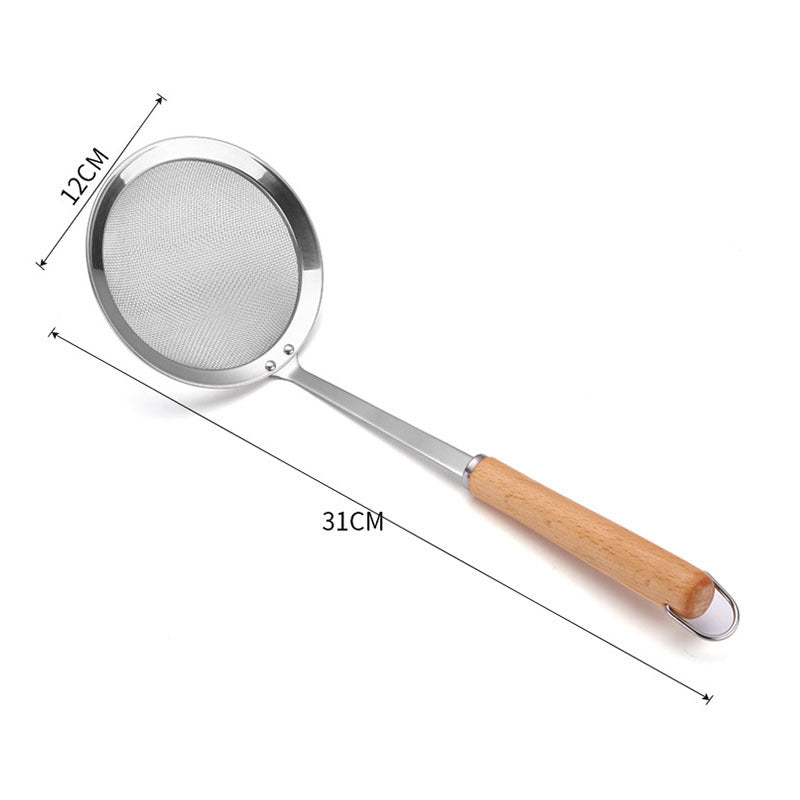 304 Stainless Steel Kitchen Colander & Rice Noodle Skimmer with Wooden Handle
