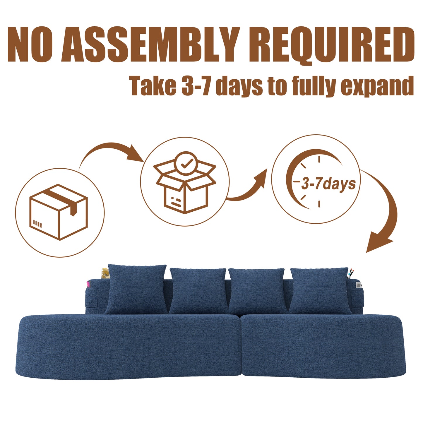 Modern Curved Sectional Sofa - 3 Seat Navy Half Moon Design