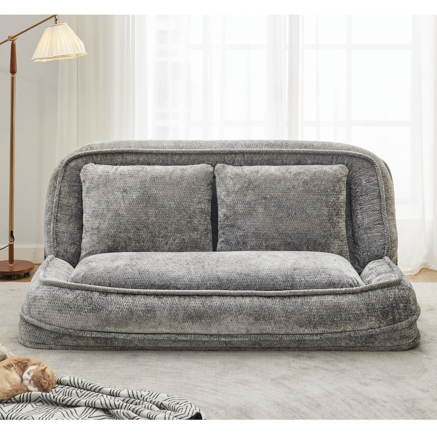 Extra Large Chenille Loveseat Sofa - Light Gray, 2-in-1 Dog Bed