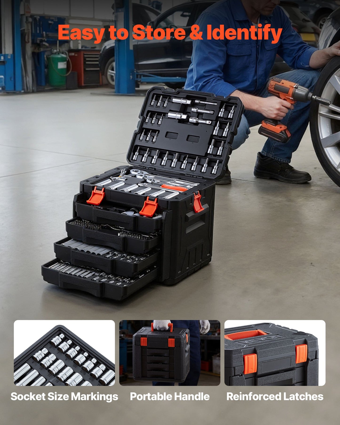 297-Piece Mechanic Tool Set with SAE & Metric Sockets Wrenches and Storage Case - Black