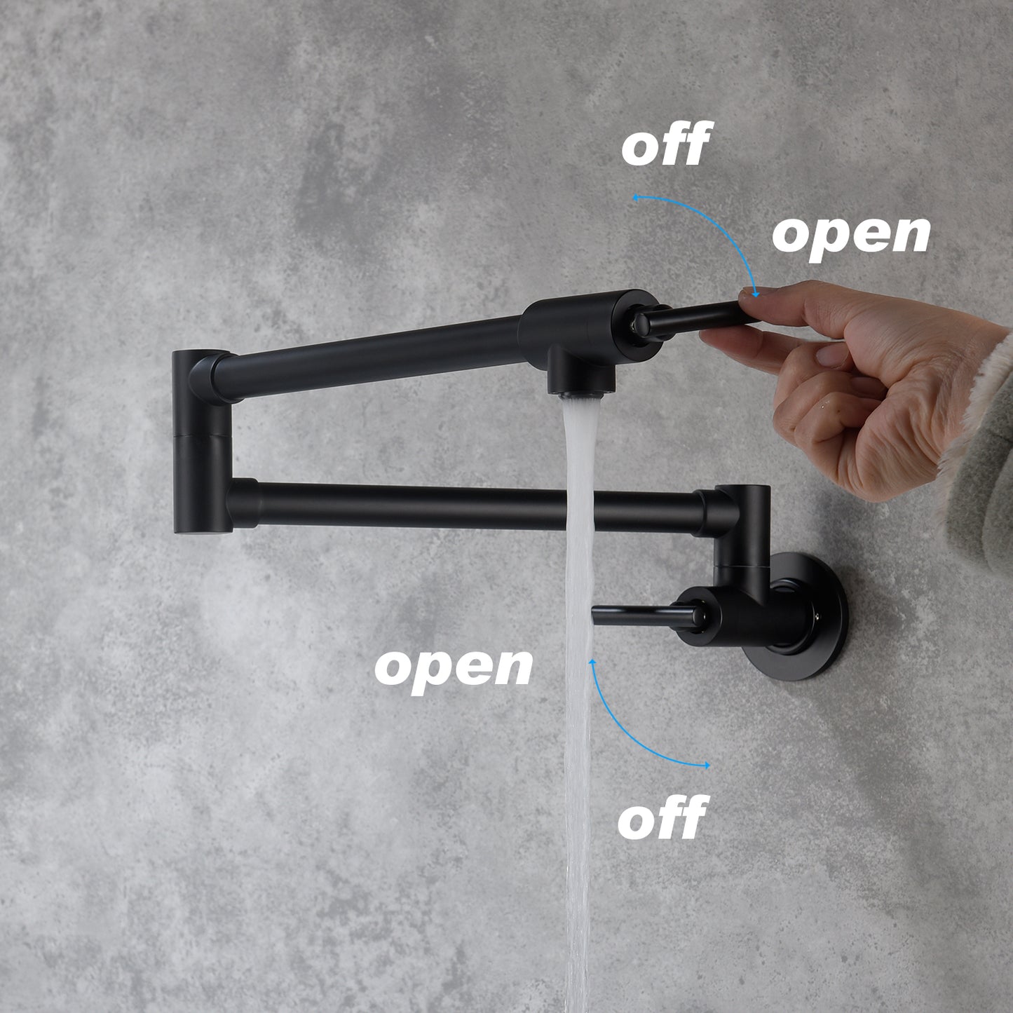 Wall Mount Pot Filler Faucet - Matte Black Brass Spout
