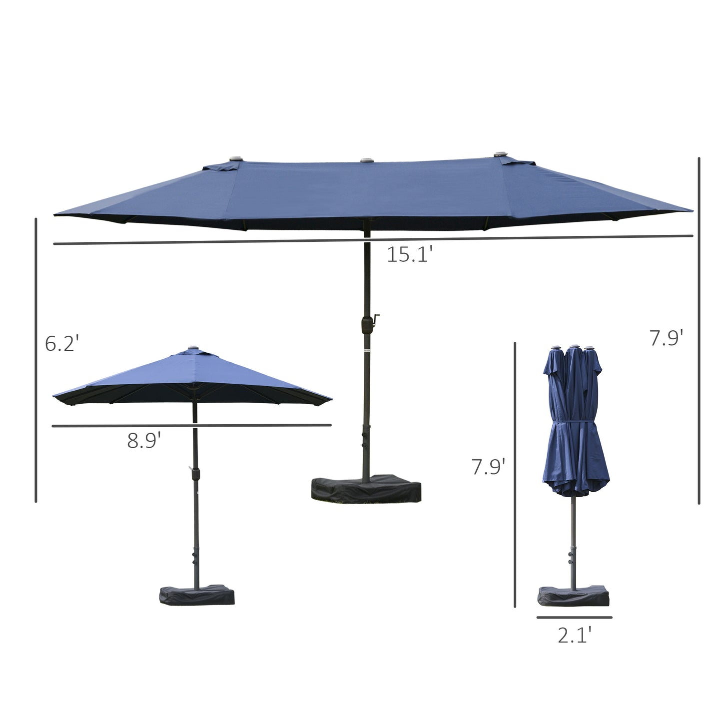 Double-Sided Patio Umbrella - Rust-Resistant Steel, Dark Blue