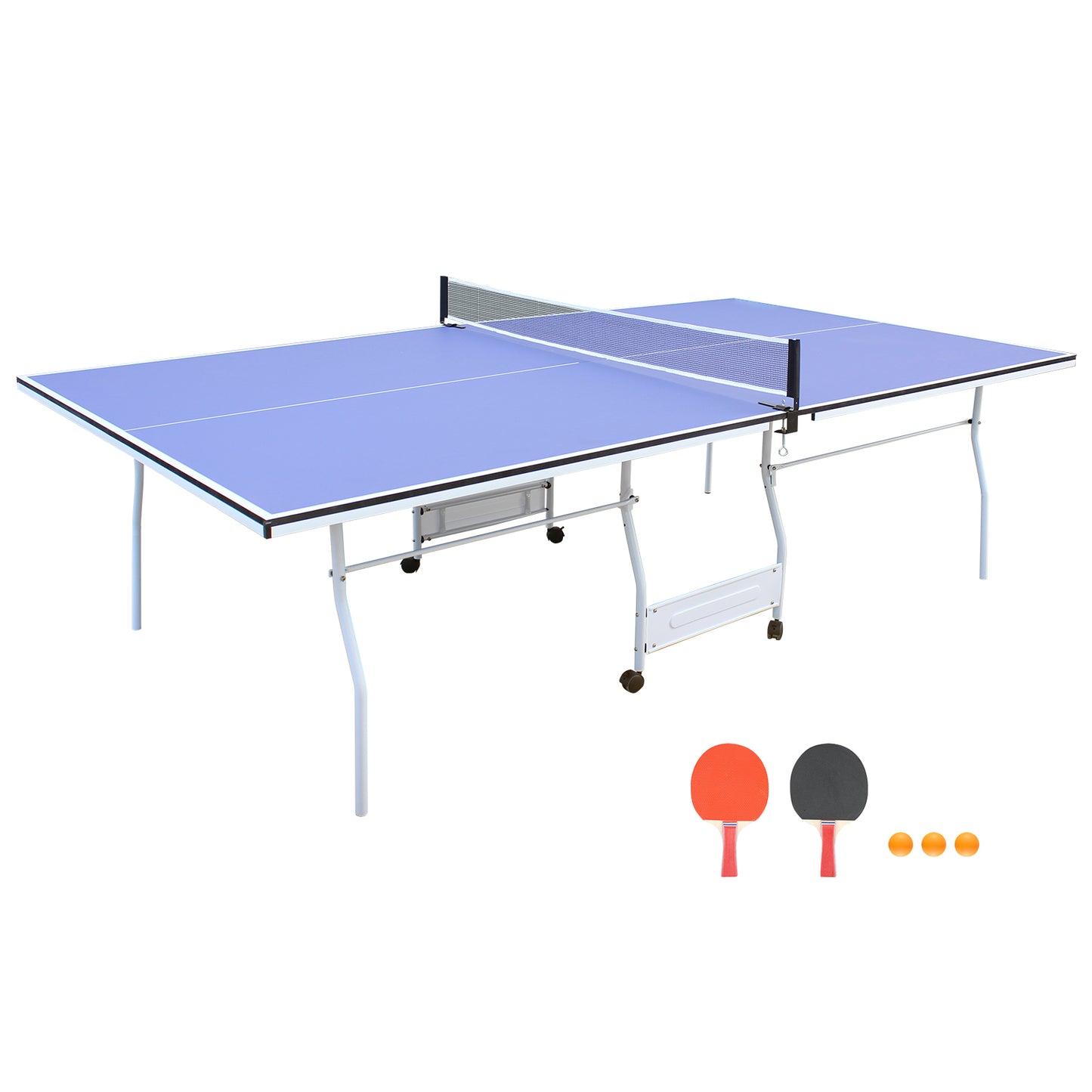 9ft Mid-Size Foldable Ping Pong Table Set - Blue with Paddles & Balls