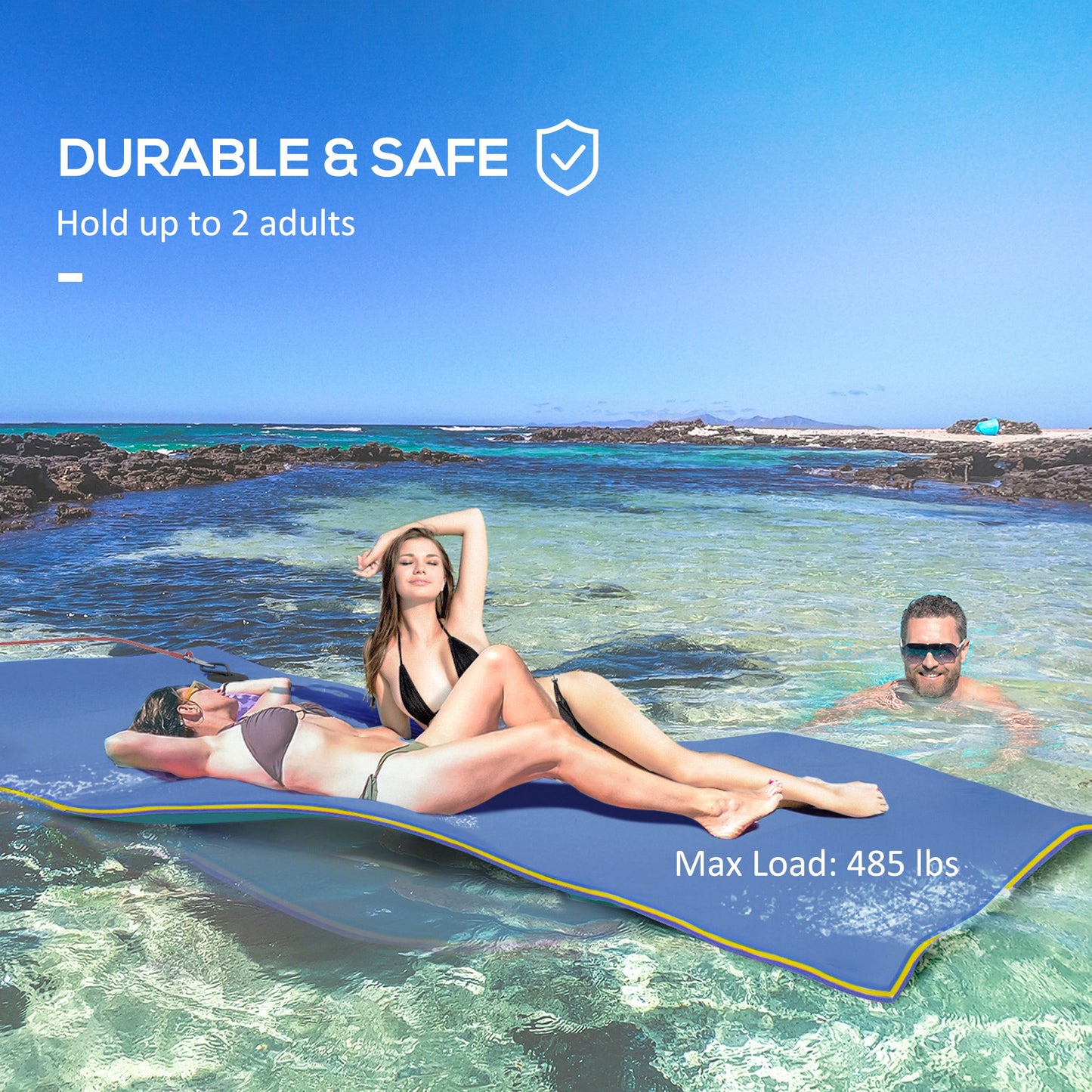 Floating Water Mat for 2 Adults - 9' x 6' Blue Pad