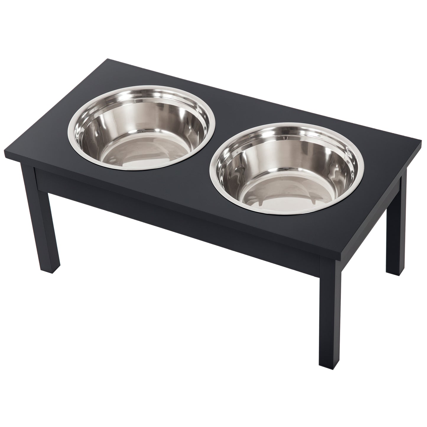 23-Inch Wooden Elevated Dog Food Bowls Feeding Station - Black