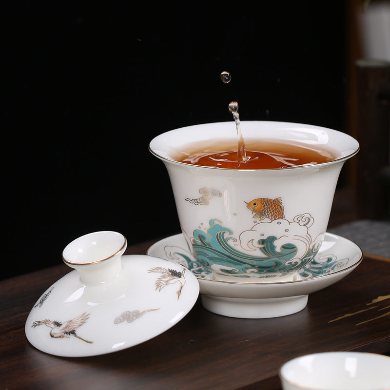 Colorful Jade Sancai Ceramic Cover Bowl 150ml - Creative Kitchen Decor